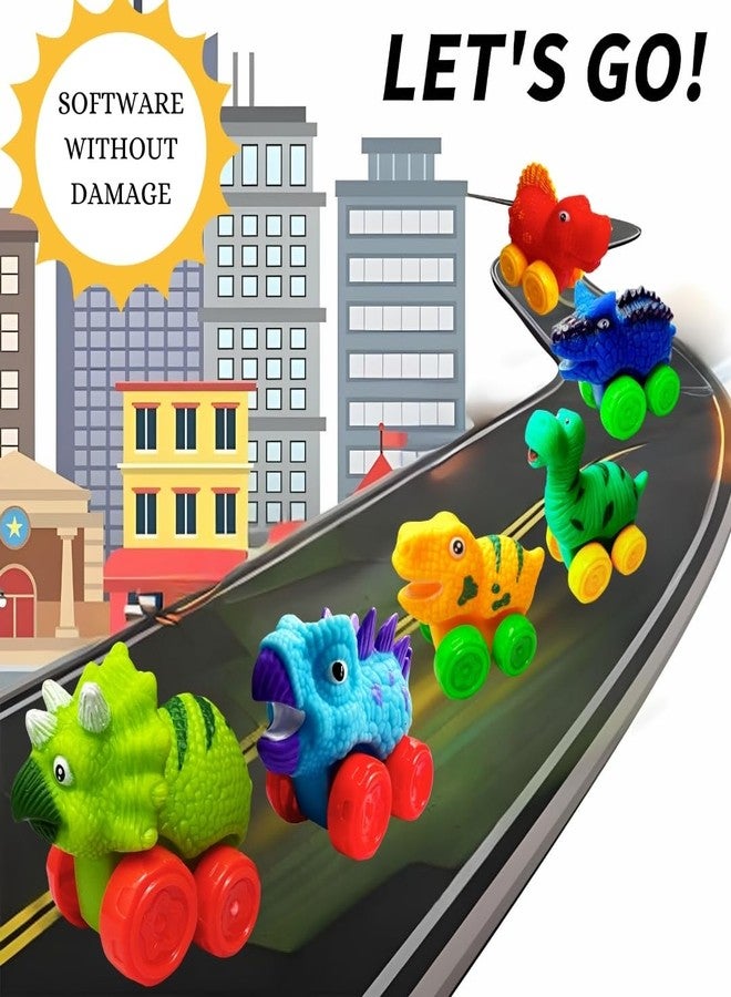 PLUSPOINT 6 Pcs Dino Cars, Soft Rubber Toy Car Set, Push n Go Mini Vehicles for Baby, Floating Bath Toy for Boys and Girls, Summer Beach and Pool Activity, Party Favors for Kids (6 Dino Car) - Image 2